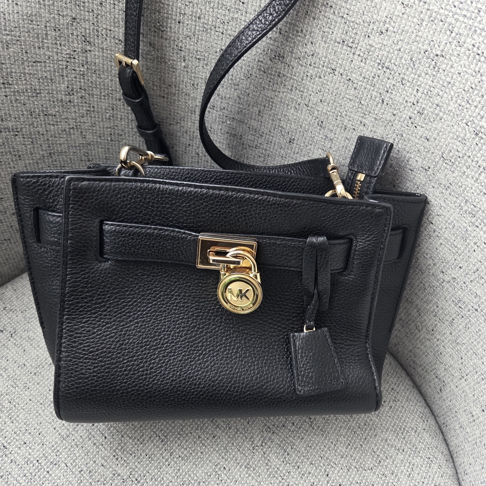 Michael Kors Black Leather Satchel with Gold Hardware